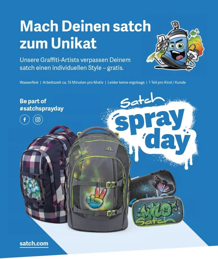 Gestalte Deinen satch Schulrucksack individuell mit einem Graffiti.
