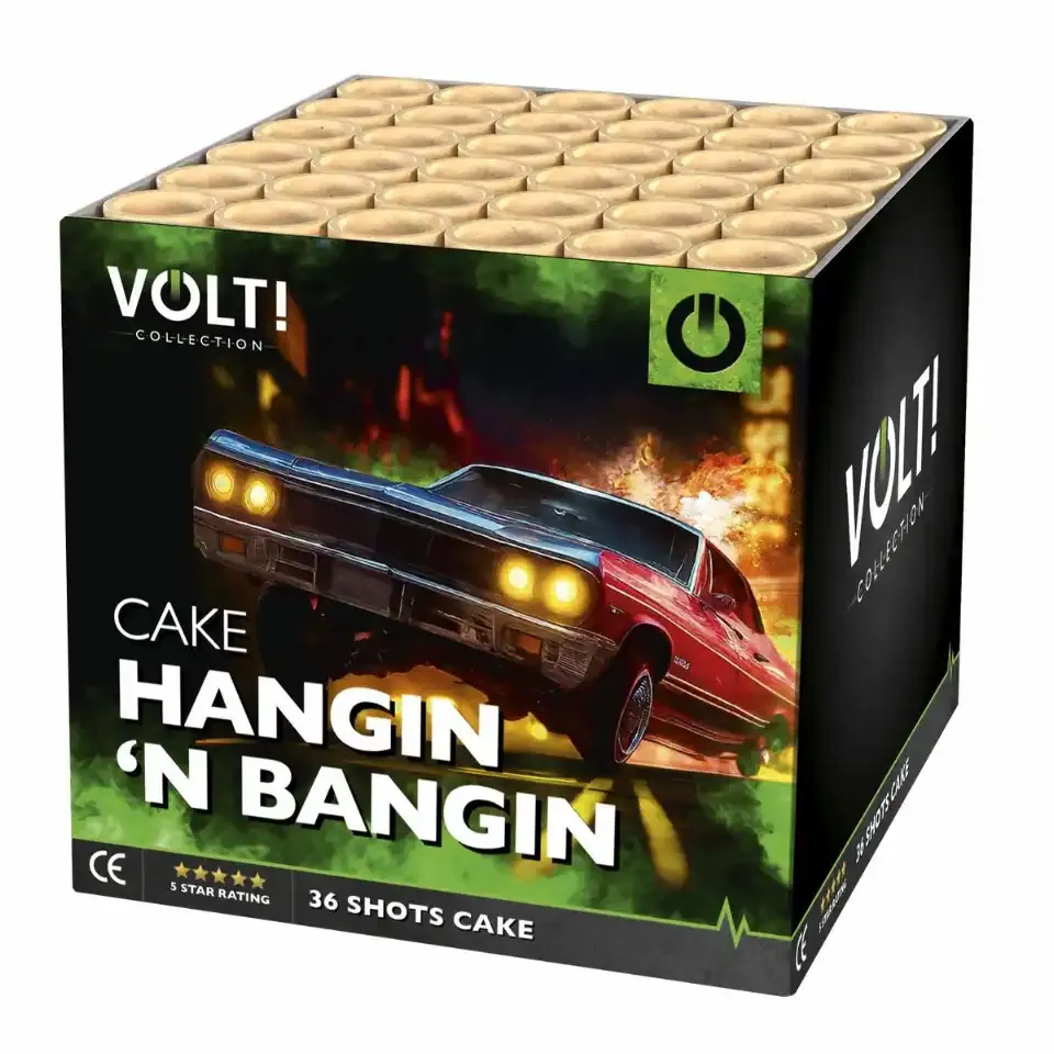 Feuerwerkskörper mit rotem Auto und Flammeneffekten